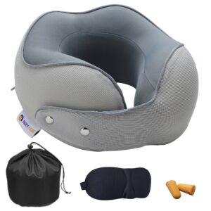 Nixy Hub Memory Foam Neck Pillow for Flight Travel | Travelling Pillow for Men & Women | Neck Rest Pillows | Helps in Pain Relief & Support (Cream & Grey)